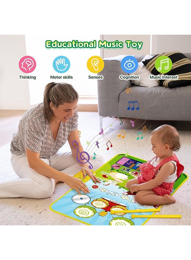 Musical Mat for Toddlers, Musical Toys Child Floor Piano Keyboard and Drum Mat Carpet with 2 Sticks, Animal Blanket Touch Play Mat Pads, Birthday Gifts for Girls Boys - Image 5