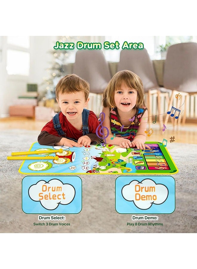 Musical Mat for Toddlers, Musical Toys Child Floor Piano Keyboard and Drum Mat Carpet with 2 Sticks, Animal Blanket Touch Play Mat Pads, Birthday Gifts for Girls Boys - Image 2