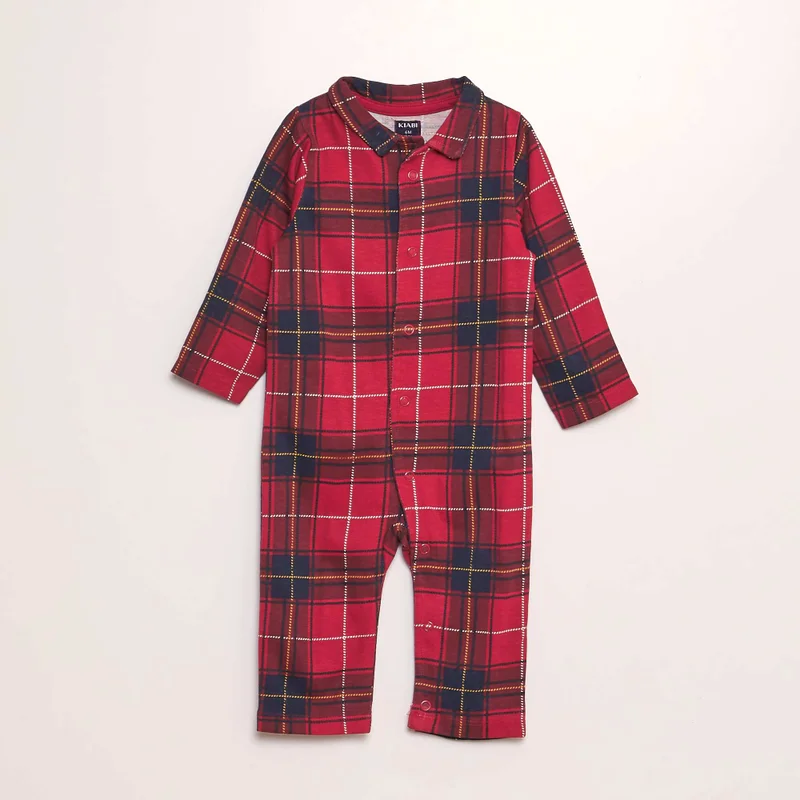 Kiabi Checked Sleepsuit With Shirt Collar Red