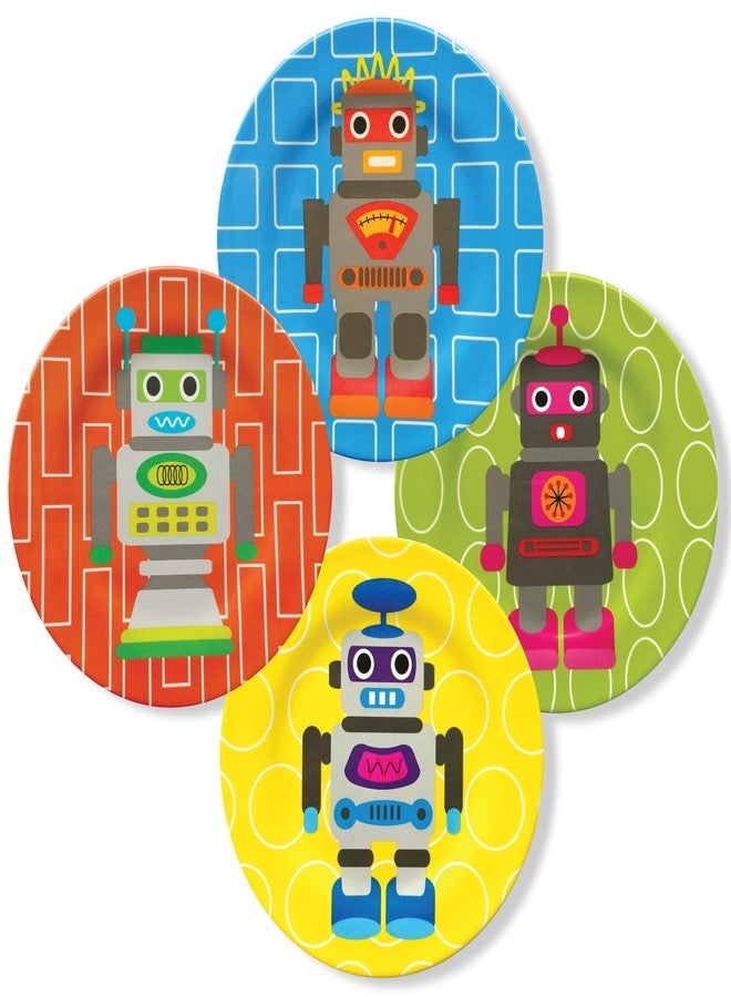 French Bull 4pc Kids Feeding Melamine Tableware Flatware BPA Free Dishwasher Safe, Durable, 4 Count (Pack of 1) Plate Set. Robot (74197) - Image 1