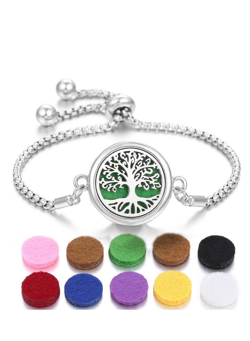 Essential Oil Diffuser Bracelet Stainless Steel Aromatherapy Locket Adjustable Bracelet Set with 10 Refill Pads in 10 Assorted Colors, Gifts Set for Women Girls  - Image 1