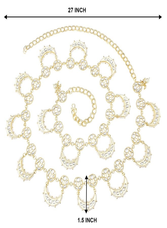Peora Ethnic Kundan Studded White Kamarband Belly Chain For Women Fancy Jewellery Gift - Image 4