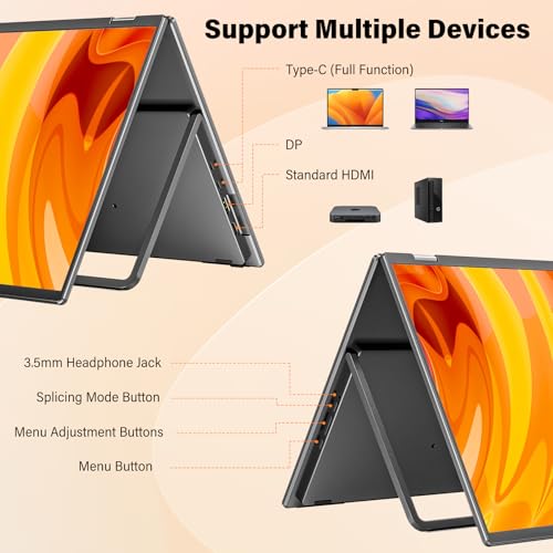 InnoView Dual Portable Monitor 18" 2560x1600P 100Hz 2K 100% DCI-P3 - Foldable & Stackable Design with 315° Screen Adjustment & 180° Stand | DP/USB-C/HDMI, Second Monitor for Laptop, Mac, Windows - Image 4