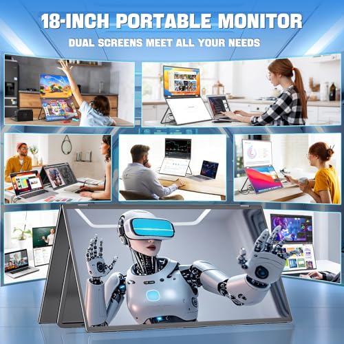 InnoView Dual Portable Monitor 18" 2560x1600P 100Hz 2K 100% DCI-P3 - Foldable & Stackable Design with 315° Screen Adjustment & 180° Stand | DP/USB-C/HDMI, Second Monitor for Laptop, Mac, Windows - Image 2