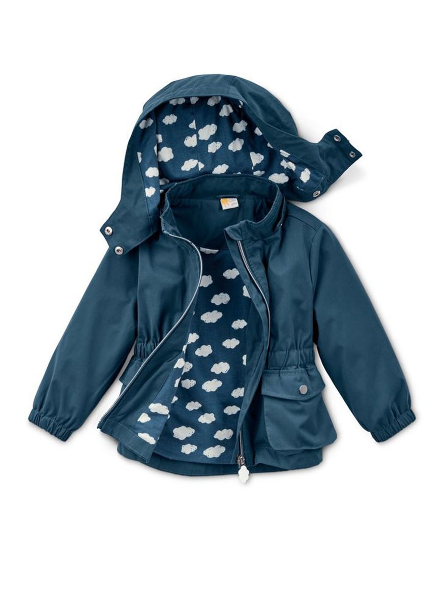 Tchibo - Kids Girl Solid Two Front Detachable Hooded Parka, Navy Blue - Image 1