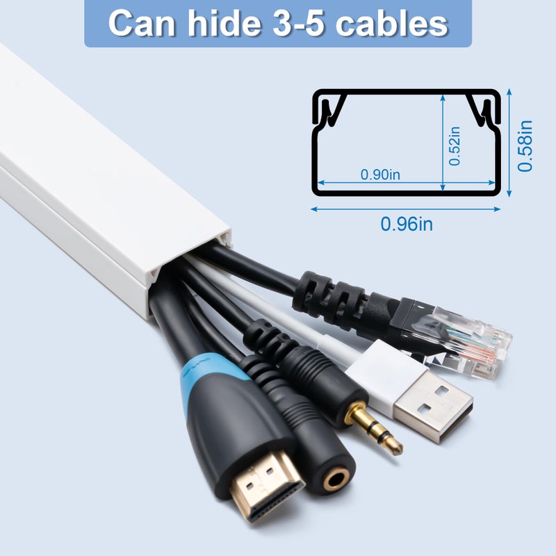 CADONO Cord Hider, 58in Cable Hider, Cord Covers for Wires on Wall, Paintable Cable Cover Raceway, Wire Hiders for TV on Wall, Cord Concealer, Cord Cable Management, 4X L14.5 W0.96 H0.58in, White - Image 2