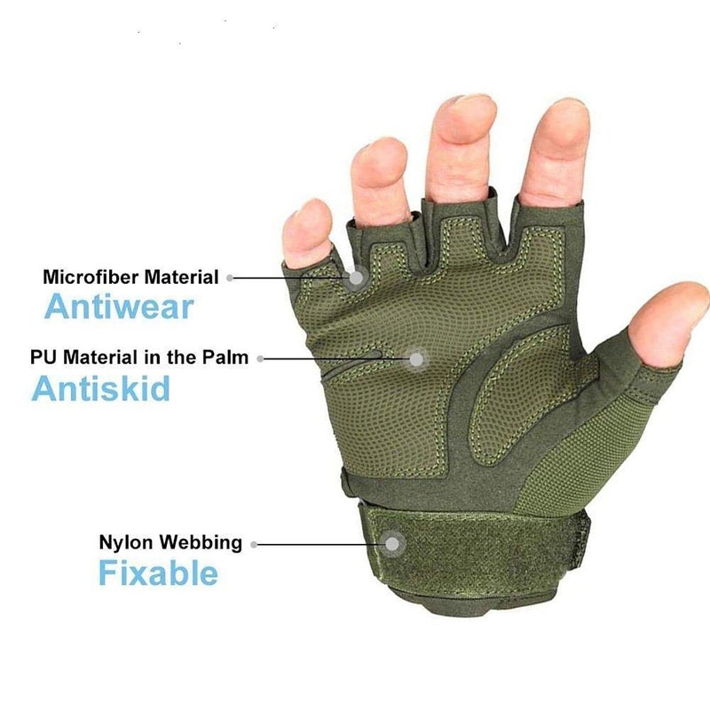 Virtual World Riding Gloves For Men Bike Riders | Tactical Gloves With Rubber Knuckle Protection | Non-Slip Half Finger Motorcycle Gloves With Firm Padding (XL, Green),Cycling,Motorcycle Racing - Image 4