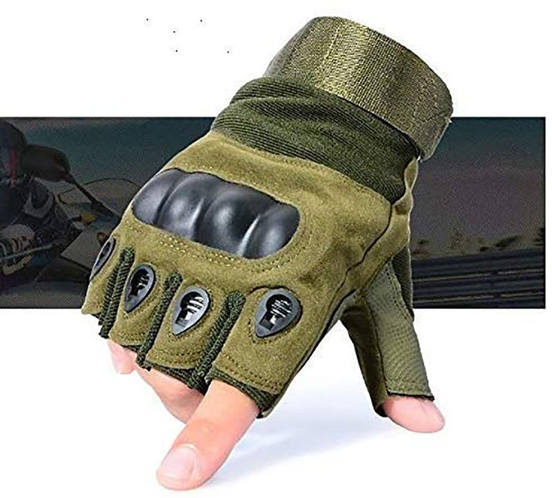 Virtual World Riding Gloves For Men Bike Riders | Tactical Gloves With Rubber Knuckle Protection | Non-Slip Half Finger Motorcycle Gloves With Firm Padding (XL, Green),Cycling,Motorcycle Racing - Image 2