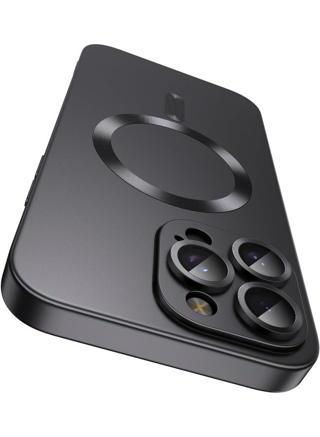 Magnetic Case for iPhone 16 Pro, [MagSafe Compatible][Built-in Camera Lens Protector][Light Slim] Soft Silicone Bumper Shockproof Matte Case Cover for iPhone 16 Pro 6.3 inch, Black