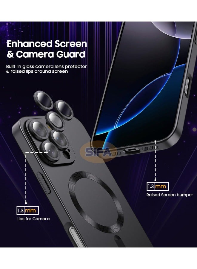 Magnetic Case for iPhone 16 Pro, [MagSafe Compatible][Built-in Camera Lens Protector][Light Slim] Soft Silicone Bumper Shockproof Matte Case Cover for iPhone 16 Pro 6.3 inch, Black