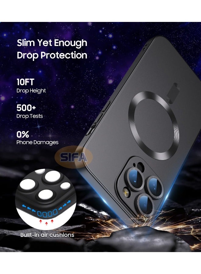 Magnetic Case for iPhone 16 Pro, [MagSafe Compatible][Built-in Camera Lens Protector][Light Slim] Soft Silicone Bumper Shockproof Matte Case Cover for iPhone 16 Pro 6.3 inch, Black