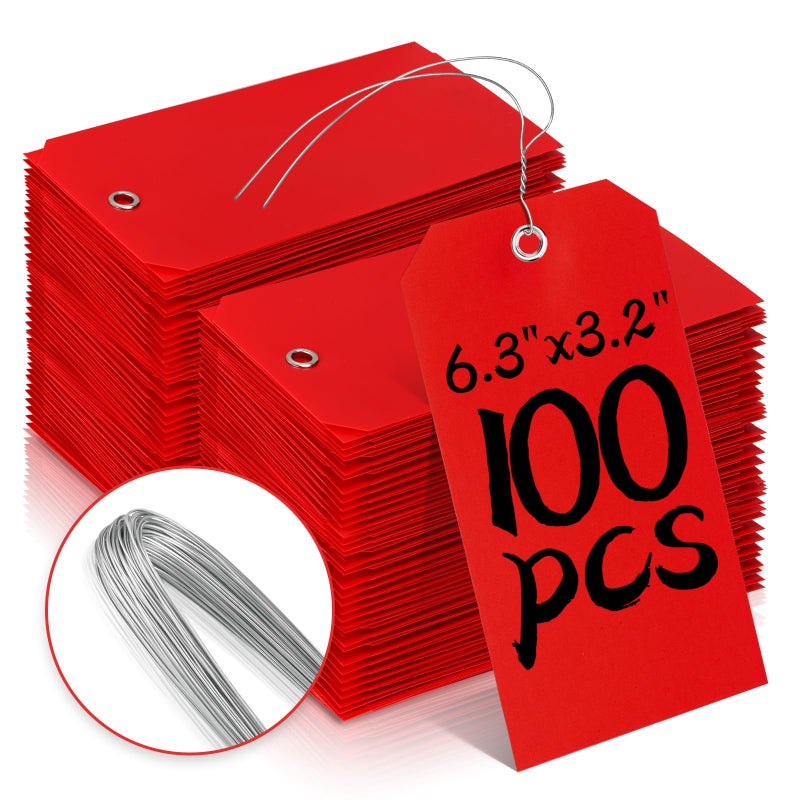 XUWAIDSGN 100 Plastic Shipping Tags Red 6 14 x 3 18 Waterproof Durable Reinforcement Hole Stacking Labels for Equipment Parts - Image 2