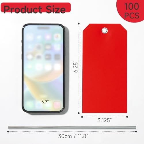 XUWAIDSGN 100 Plastic Shipping Tags Red 6 14 x 3 18 Waterproof Durable Reinforcement Hole Stacking Labels for Equipment Parts - Image 3
