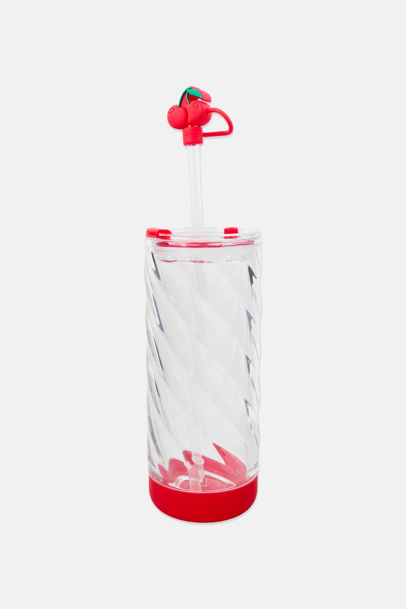 COOK WITH COLOR Glass Tumbler With Straw And Lid, Red - Image 1