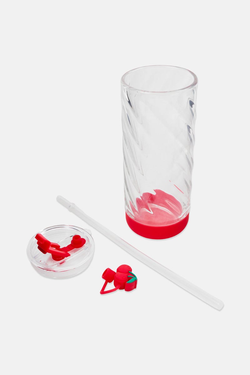 COOK WITH COLOR Glass Tumbler With Straw And Lid, Red - Image 2