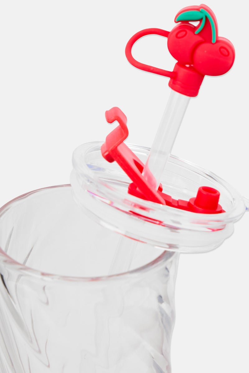 COOK WITH COLOR Glass Tumbler With Straw And Lid, Red - Image 3