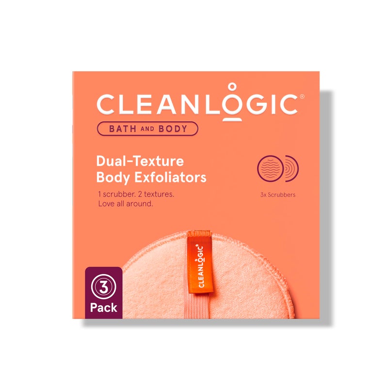 كلين لوجيك مقشر الجسم Cleanlogic Bath and Body Exfoliating Body Scrubbing أداة تقشير دائرية ثنائية الملمس لبشرة ناعمة ونظيفة، روتين العناية بالبشرة اليومي، عبوة قيمة من 3 قطع - Image 1