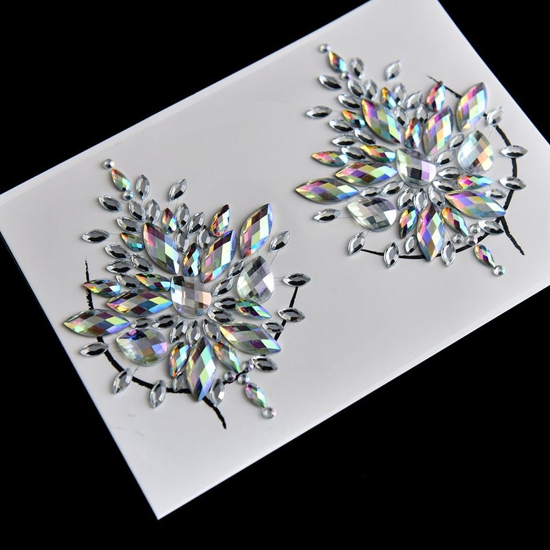 MANGOIT Breast Jewels Tattoo Rhinestone Chest Sticker Temporary Tattoo Glitter Breast Body Gems Tattoo Sticker Body Art Decor Jewel Paste for Festival Makeup(3 Sets) - Image 2