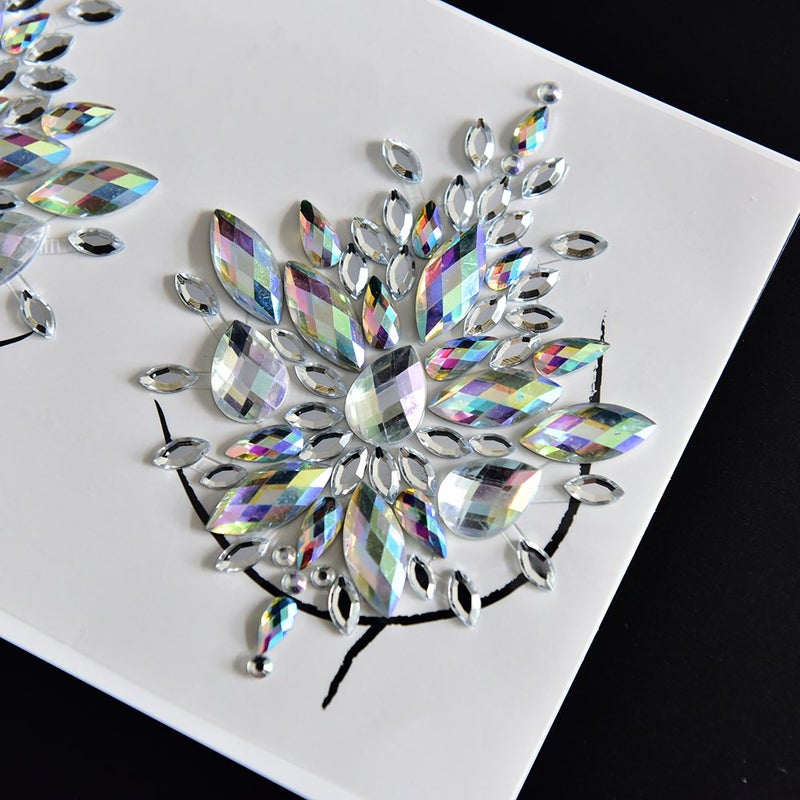 MANGOIT Breast Jewels Tattoo Rhinestone Chest Sticker Temporary Tattoo Glitter Breast Body Gems Tattoo Sticker Body Art Decor Jewel Paste for Festival Makeup(3 Sets) - Image 3