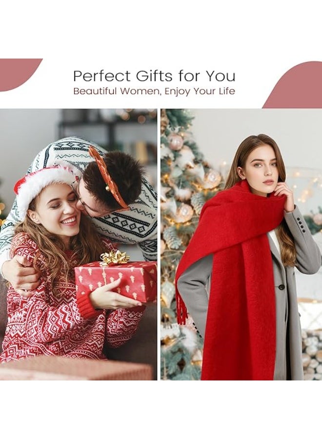 وشاح شتوي احمر من الموهير بلون نقي للنساء من ، وشاح شتوي دافئ للنساء ، وشاح ناعم وفاخر بملمس كشمير - Image 2