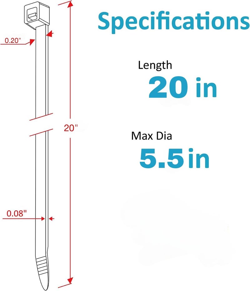 OPENBOX رباطات سحاب 20 بوصة (200 عبوة) بقوة شد 70 رطل، رباط سحاب ثقيل ذاتي القفل باللون الأسود. - Image 2