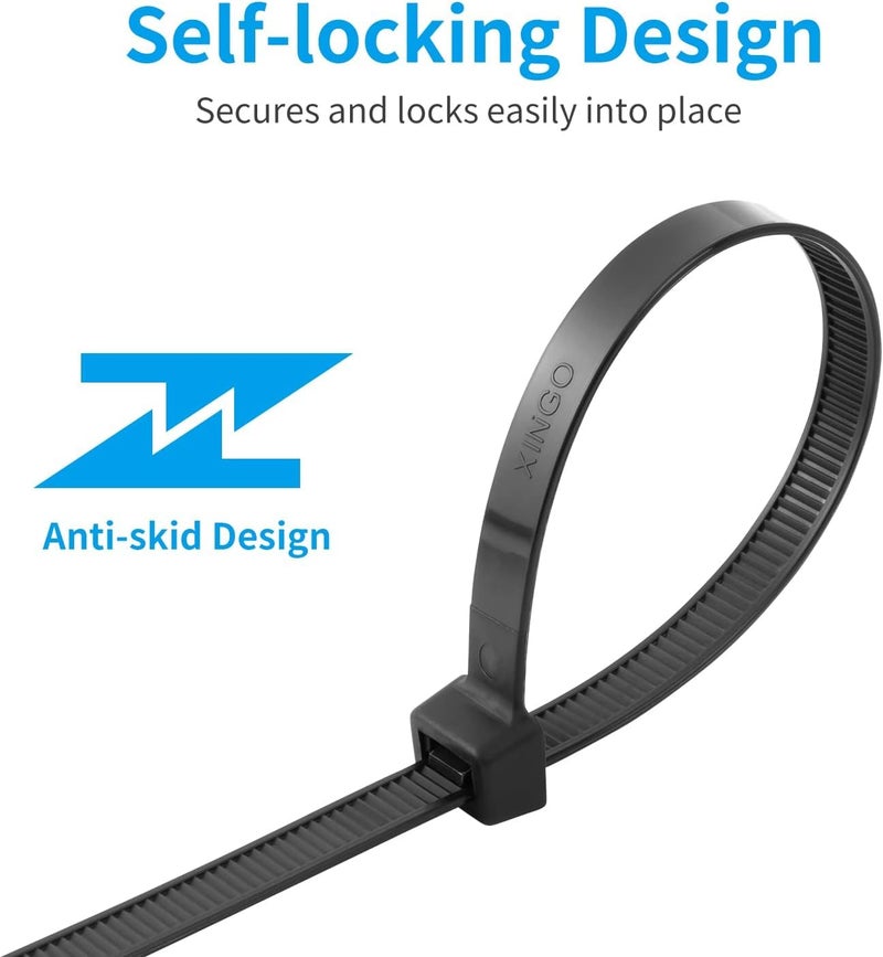 OPENBOX رباطات سحاب 20 بوصة (200 عبوة) بقوة شد 70 رطل، رباط سحاب ثقيل ذاتي القفل باللون الأسود. - Image 3