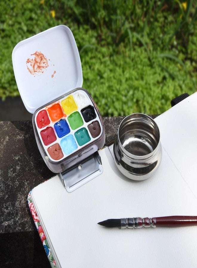 qianshan Portable Mini Tin Box,12-Well Empty Watercolor Palette,Small Paint Storage Travel Artist Outdoor Sketch Watercolor Kits with Magnetic Clip and Oil Pot.Bosch Hell - Image 5