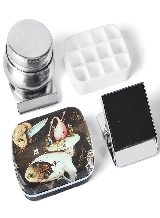 qianshan Portable Mini Tin Box,12-Well Empty Watercolor Palette,Small Paint Storage Travel Artist Outdoor Sketch Watercolor Kits with Magnetic Clip and Oil Pot.Bosch Hell - Image 1