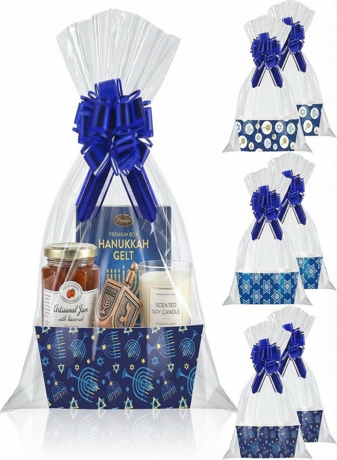 Marspark 18 Pcs 6 Set Hanukkah Bags for Gifts 8x10'' Chanukah Gift Menorahs Star Basket Boxes Empty to Fill with Gifts Blue Pull Bows Cellophane Wrapping Supplies for Hanukkah Party Favor Decorating - Image 1