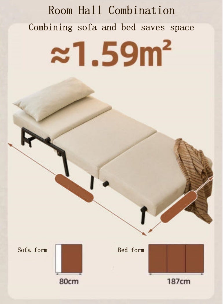 Spides Multi-Function Folding Lounge Couch Convertible Sofa Bed 2-in-1 Convertable Single Sofa Couch Bed Chair Comfy Breathable Sleeper Chair Pullout Sofa Bed Sleeper Chair Ergonomic Design Single Person Chaise Portable Fold Out Chair Bed for Living Room, Bedroom, Apartment， Small Space - Image 5