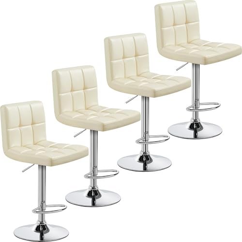 Yaheetech Bar Stools Set of 4 PU Leather Swivel Barstools Height Adjustable Counter Chairs Modern Stools with Back for Bar Kitchen Island Dining Room 4pcs Beige