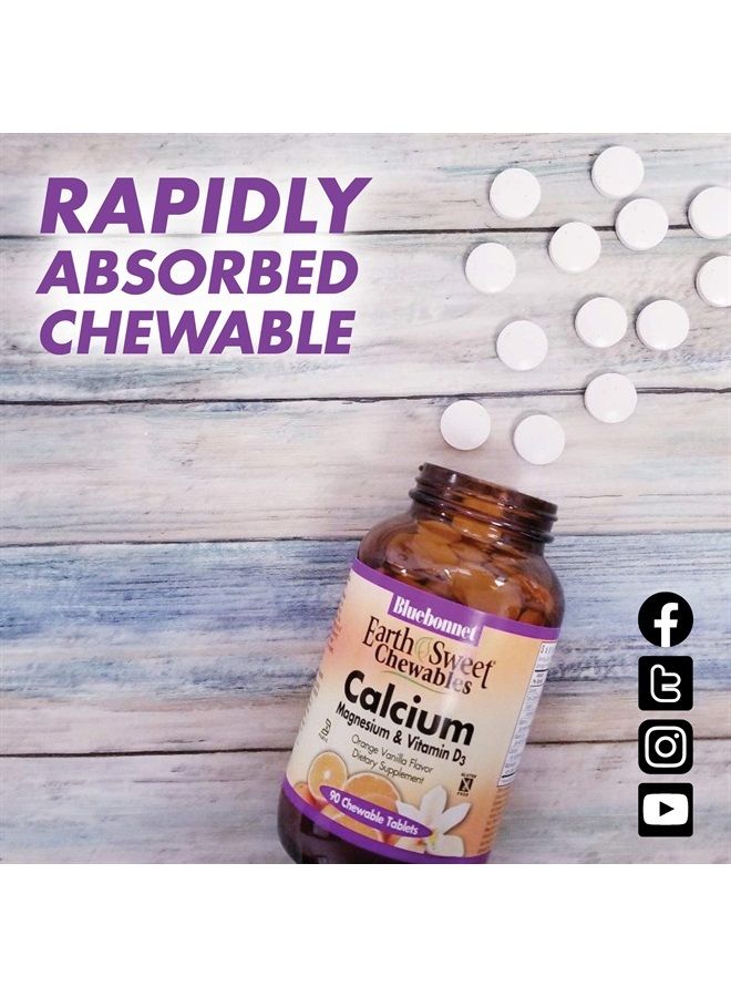 Bluebonnet Nutrition Calcium Magnesium Plus Vitamin D3 Earthsweet, Bone Health & Muscle Relaxation, Soy-Free, Gluten-Free, Kosher, Dairy-Free,90 Orange Vanilla Flavored Chewable Tablets - Image 2