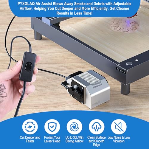 PYXGLAQ Air Assist for La-ser Cutter and Engraver, Air Assist Pump for La-ser Cutter, Stable 30L/min Airflow, for D1,D1 Pro La-ser Engraver and Other Cutter, Remove Smoke, Dust, Protect La-ser Lens. - Image 4
