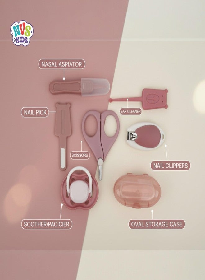 NVS KIDS Baby Grooming Kit, 7-in-1 Set with Nail Clipper, Scissors, Pacifier, Ear Pick, Finger Brush, Nail Filer, Tweezer, (Pink) - Image 2