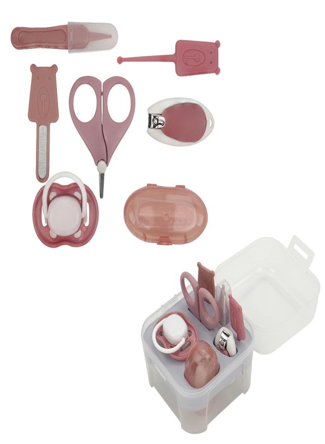 NVS KIDS Baby Grooming Kit, 7-in-1 Set with Nail Clipper, Scissors, Pacifier, Ear Pick, Finger Brush, Nail Filer, Tweezer, (Pink) - Image 1