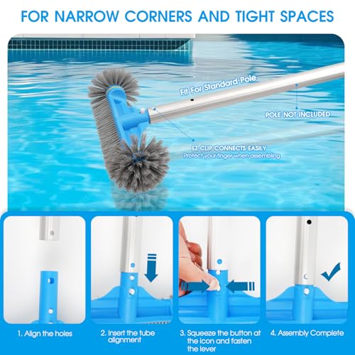 TidyMister 12.5'' Round End Pool Brush Head - Cleaning Wall & Tiles & Steps, Sturdy Nylon Bristles, Scrub Brush for Inground/Above Ground Pool, Spa, Hot Tub, No Pole - Image 4