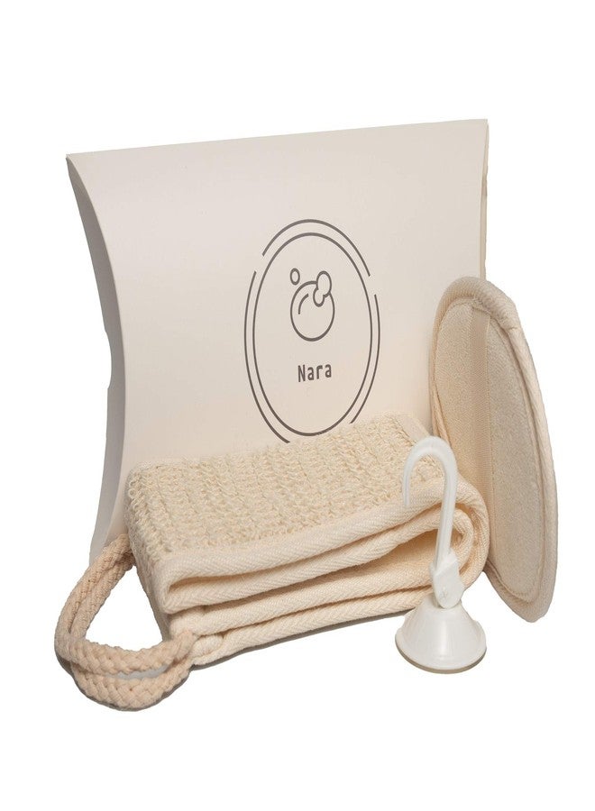 Nara Loofah (lufa) Sponge Set : one face Sponge, one Back and Body Scrubber and a Suction Clip. Sponges to exfoliate Your Body and face. - Image 1