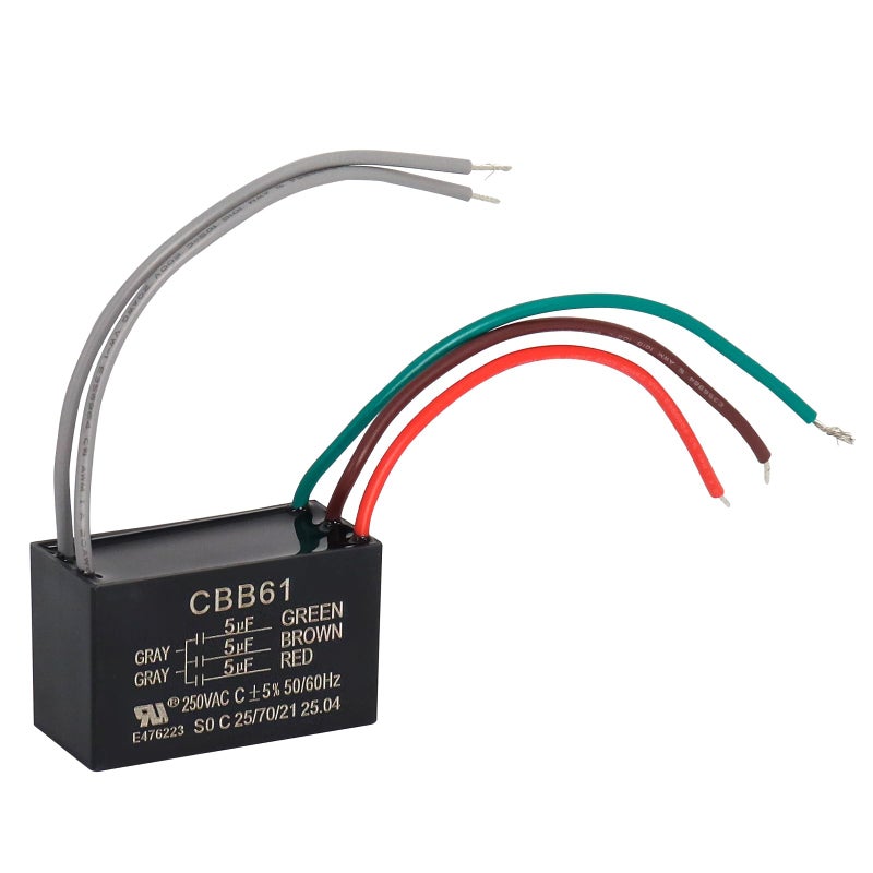 Wadoy CBB61 5 Wire Ceiling Fan Capacitor Compatible with New TECH 555uf 5060Hz 250VAC