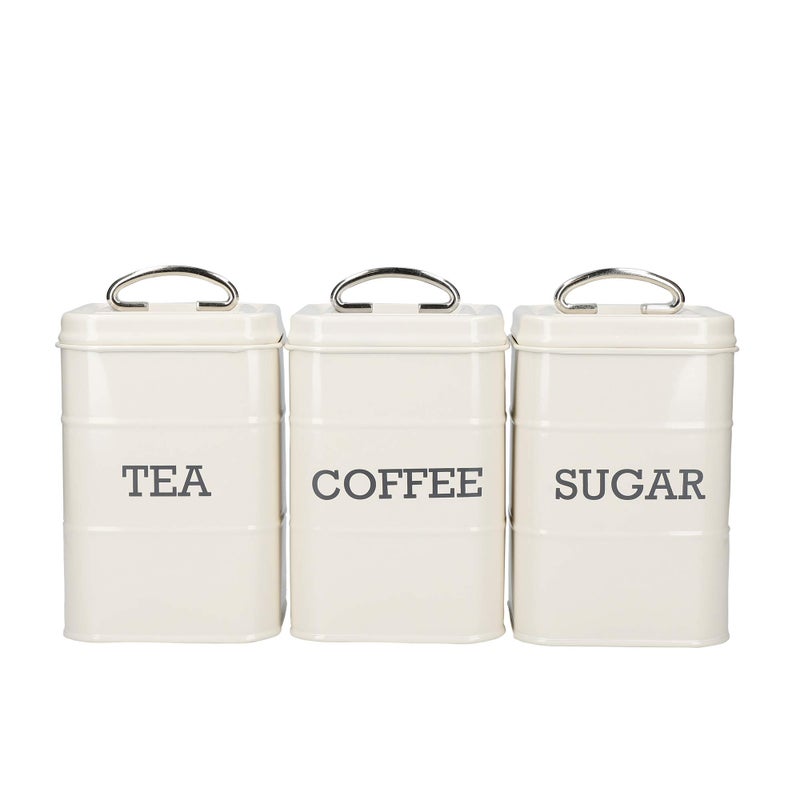 Kitchen Craft Living Nostalgia Canisters for Tea Coffee and Sugar in Gift Box Steel Antique Cream 3 Piece Set Medium LNTCSSETCRE