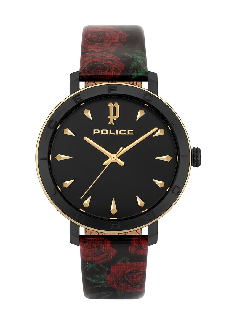 POLICE Women Ponta Black Dial Leather Strap Analog Watch for Women, 36mm - Image 1