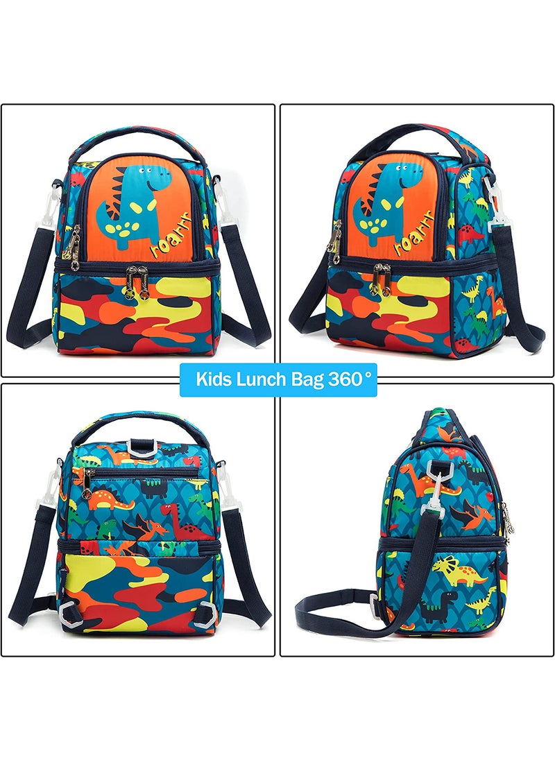 Eazy Kids - حقيبة غداء ونزهة مع حزام كتف قابل للفصل - أزرق ديناصور - Image 1
