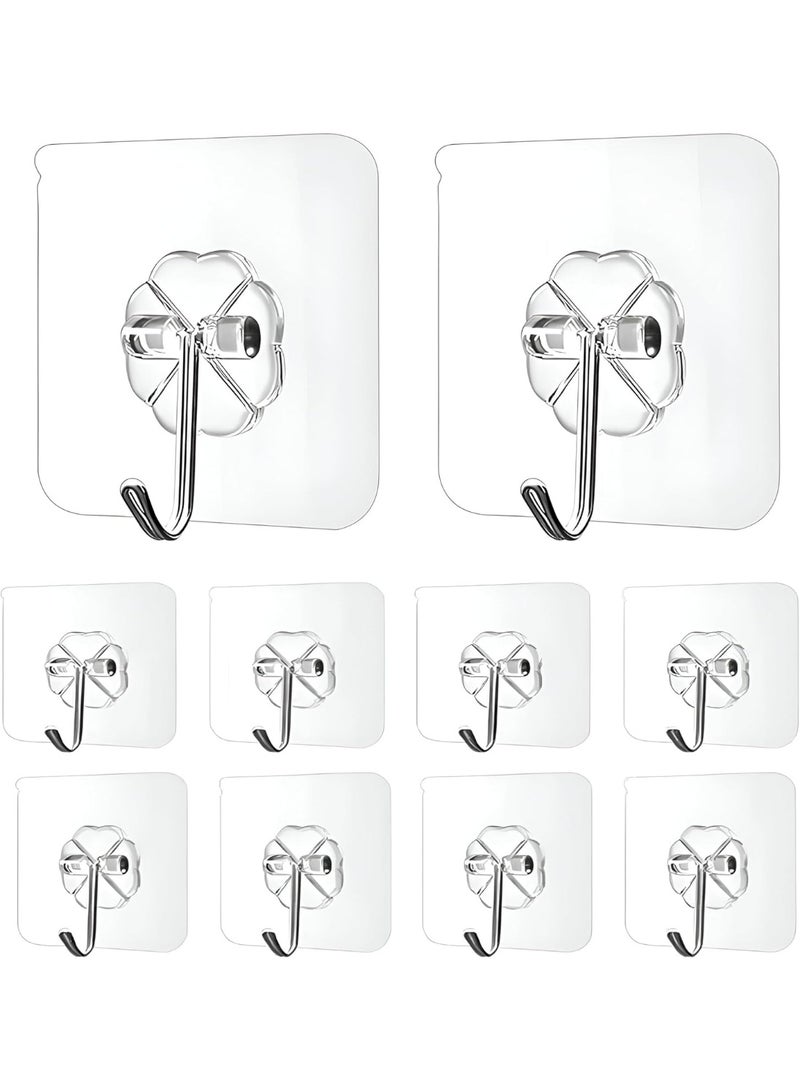Wall hook adhesive set, sticks to bathroom, room, door and kitchen, heavy duty for hanging towels, robes, jackets, keys and calendars (transparent wall hooks - 10 pieces) - Image 1