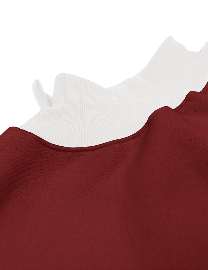 PRETTODAY Women's Oversized Sweatshirts Color Block Turtleneck Fleece Pullover Tops Long Sleeve Loose Fall Fashion Outfits Wine Red - Image 5
