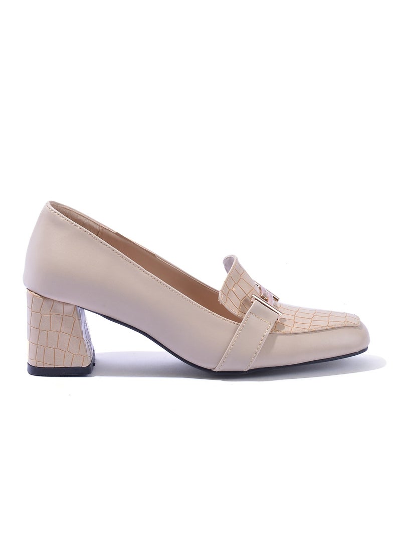 LIFESTYLISH Shoes Mid Heels Crocodile And Leather GZ-1 - Beige  - Image 1