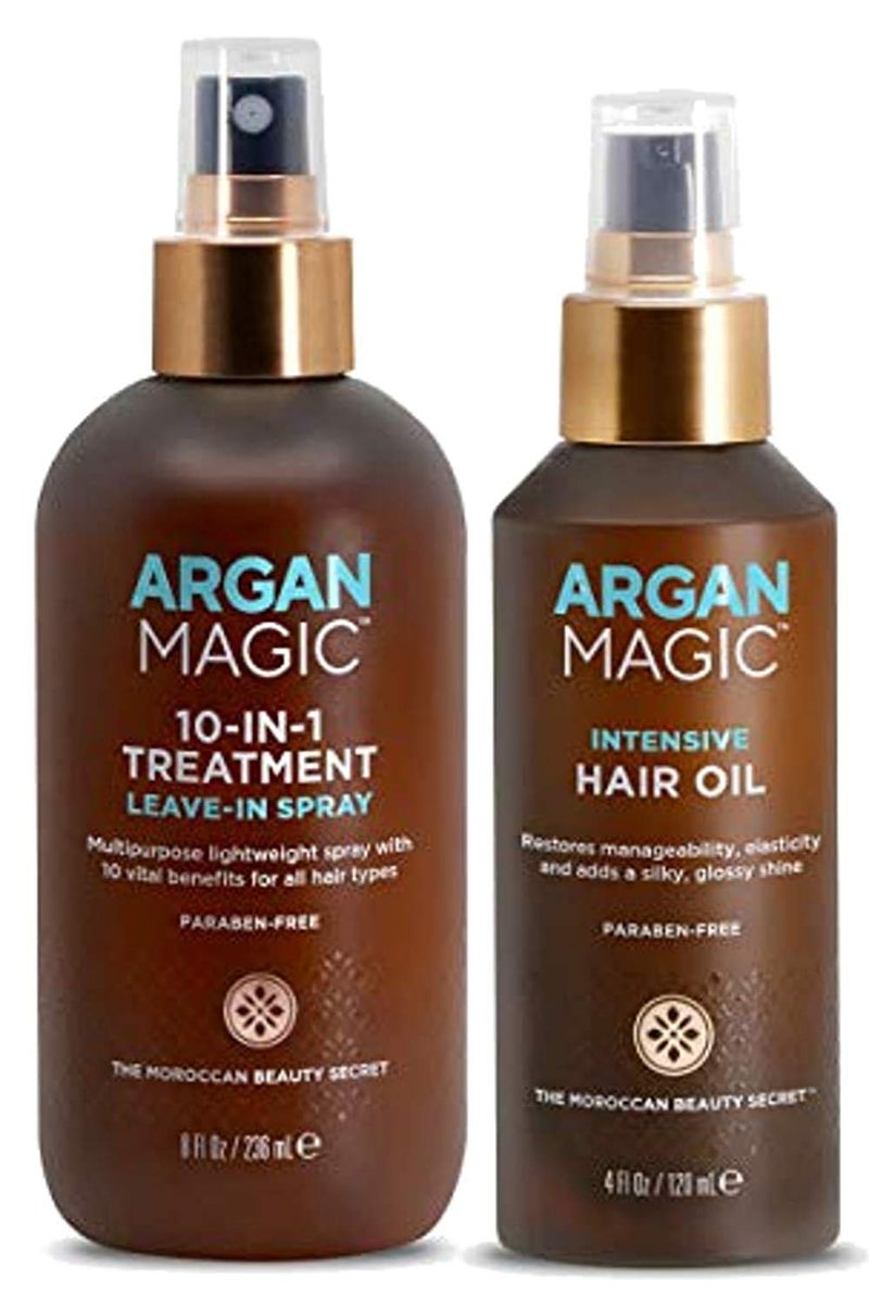 Argan Magic 10 in 1 Treatment Stylizing Spray + Intensive Hair Oil Combo Pack â€“ Multipurpose Leave in Spray for all Hair Types | Hydrating | Made in USA | Paraben Free | Cruelty Free (8 oz / 4 oz) - Image 2