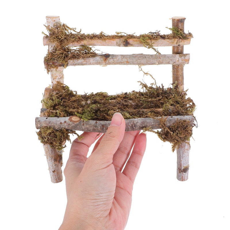 Furniture Chair Miniature Wood Bench Chair Fairy Village Chair Model for Dollhouse Landscape Decoration - Image 4
