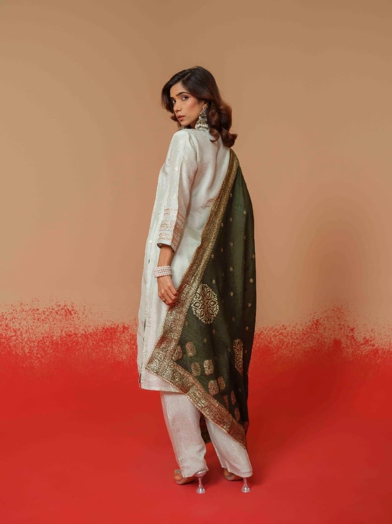 Kaari Women's Embroidered Kurti Set with Dupatta | Ethnic Suits with Embellished Dupatta | Everyday and Festive Kurti Set for Women|Off White|L - Image 5
