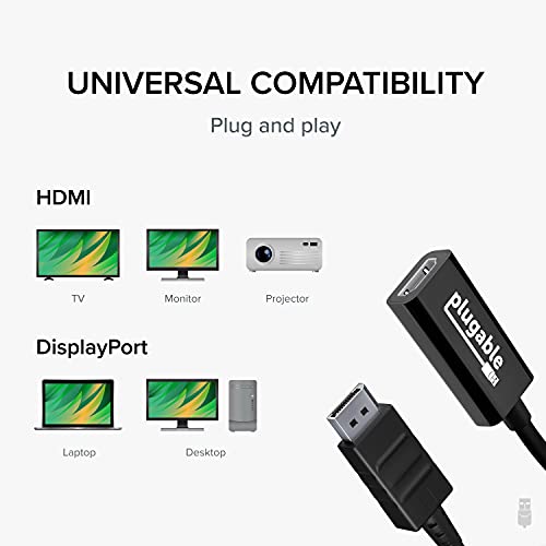 Plugable Active DisplayPort to HDMI Adapter, Uni-Directional, Driverless, Adapts Any Full-Sized DP Port to Enable Connecting a HDMI Cable and Display up to 4K 3840x2160 @60Hz - Image 5