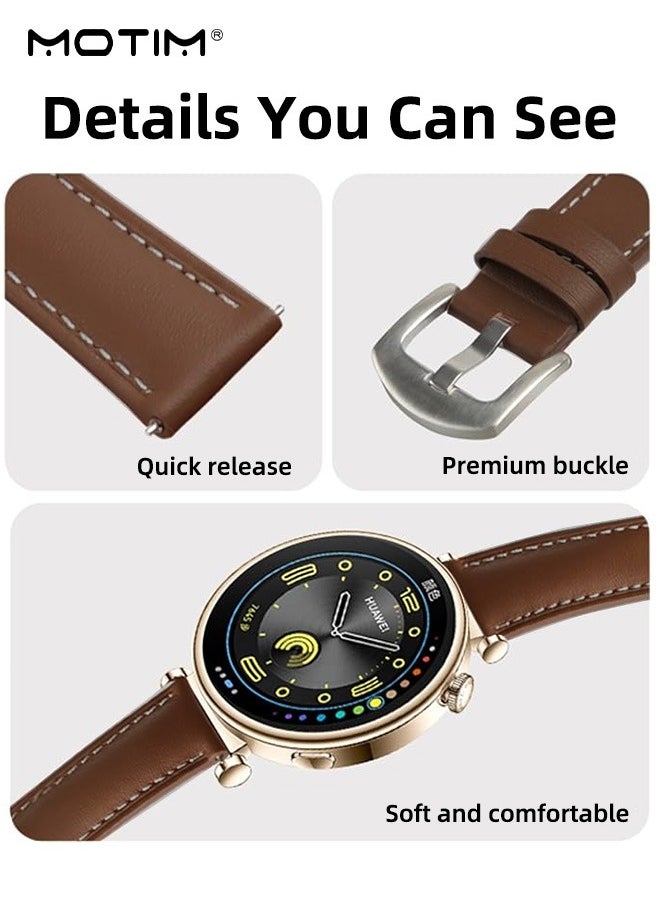 Motim - Leather Watch Band for Huawei Watch GT4 41 mm, Leather Huawei Watch GT4 Replacement Strap Watchband 18mm, Men Women Brown - Image 1