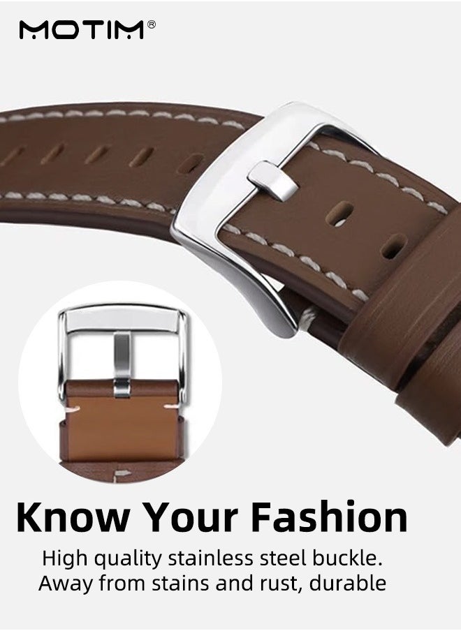 Motim - Leather Watch Band for Huawei Watch GT4 41 mm, Leather Huawei Watch GT4 Replacement Strap Watchband 18mm, Men Women Brown - Image 1